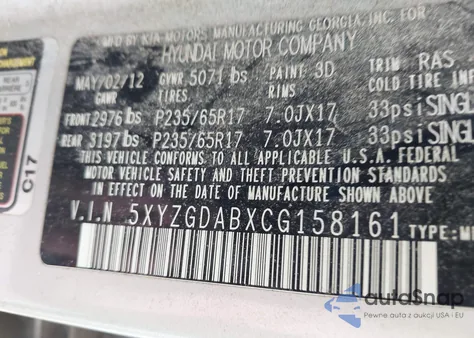 2012 Hyundai Santa Fe Gls from USA, damaged, VIN 5XYZGDABXCG158161